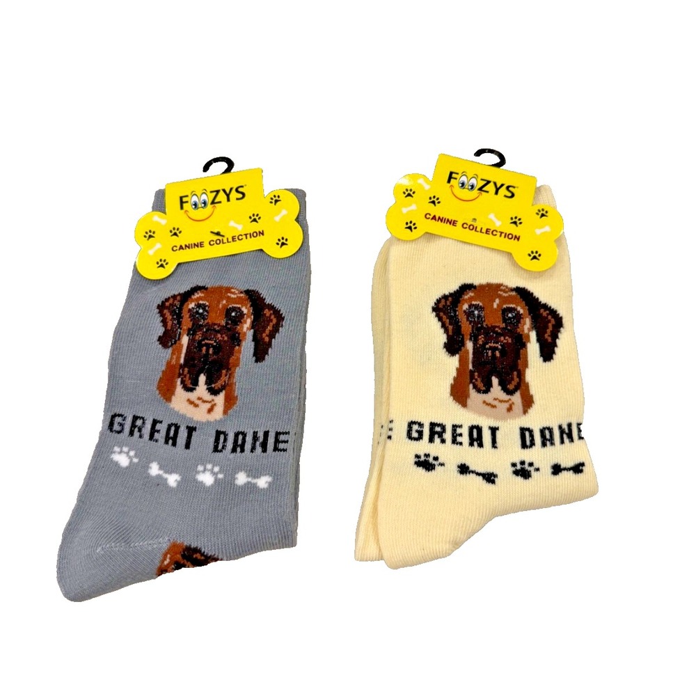 Foozys Women's Novelty Socks 2 Pair Set; Great Dane; Yellow & Grey; Women's 9-11